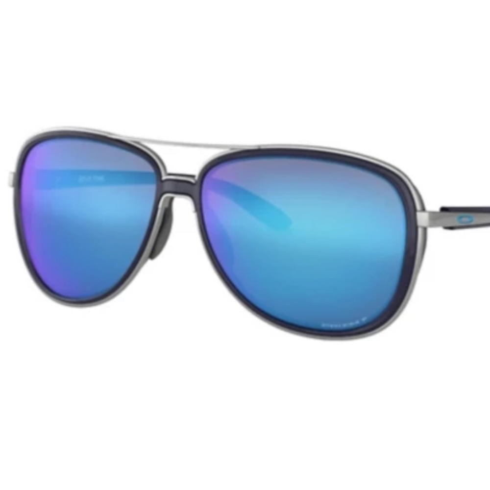 Oakley Split Time Aviator Sunglasses with Blue Mirrored Lenses and Black Frame